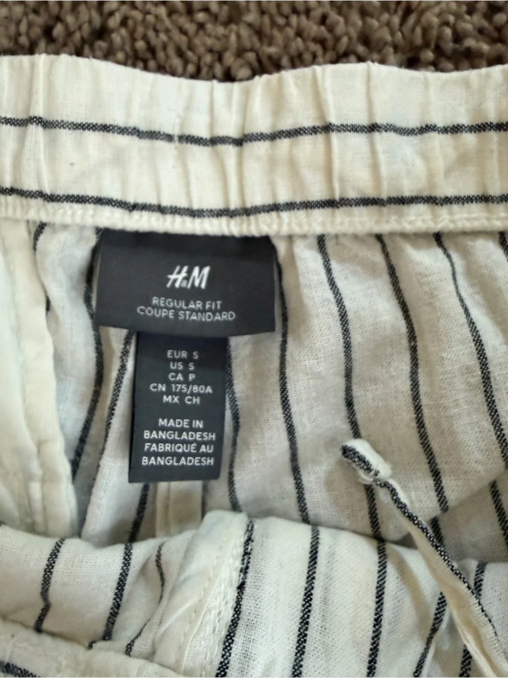 H&M Womens Sz S Stripe Linen Blend Trouser Pants Slacks Elastic Button Zip Front